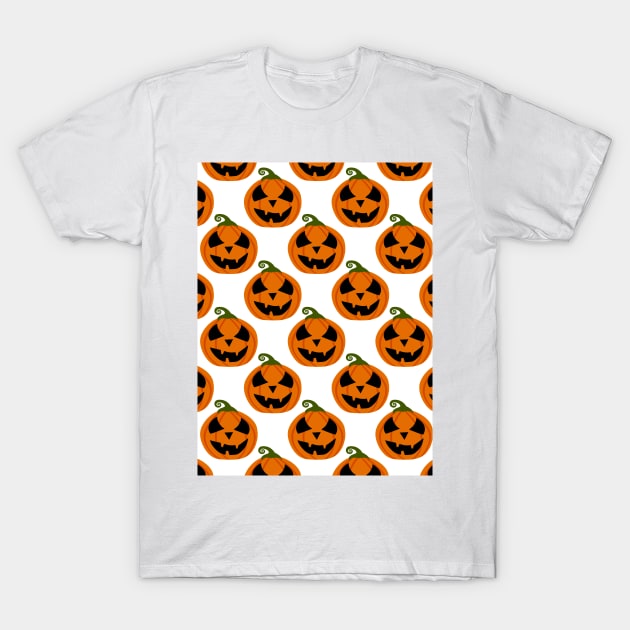 Bright Orange Halloween Pumpkins Pattern on White T-Shirt by galaxieartshop